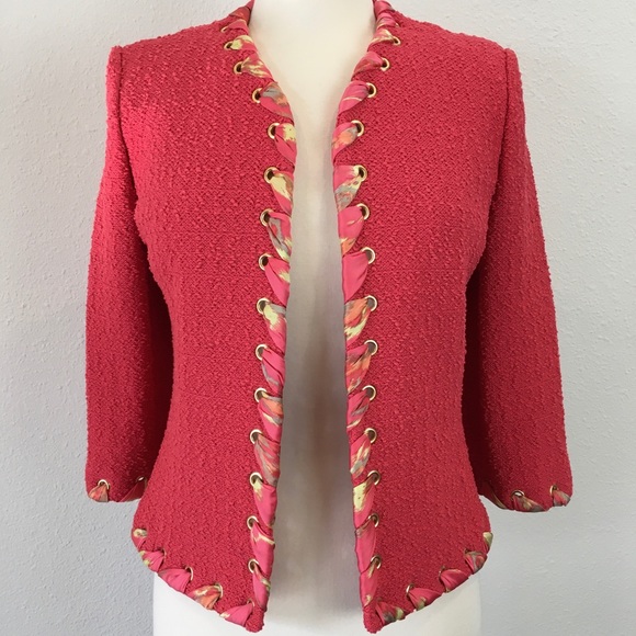 St. John Collection Jackets & Blazers - St. John Collection coral knit jacket w/ ribbon